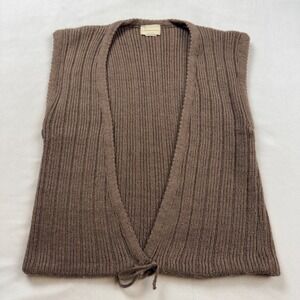 Vintage Rosanna Brown Mohair Blend Ribbed Knit Sweater Vest Tie Front Small USA